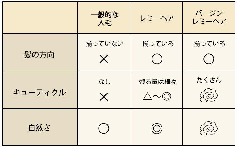 キューティクル(毛表皮)を取り除いた人毛ウィッグの意味を問いかける、髪の拡大イメージ